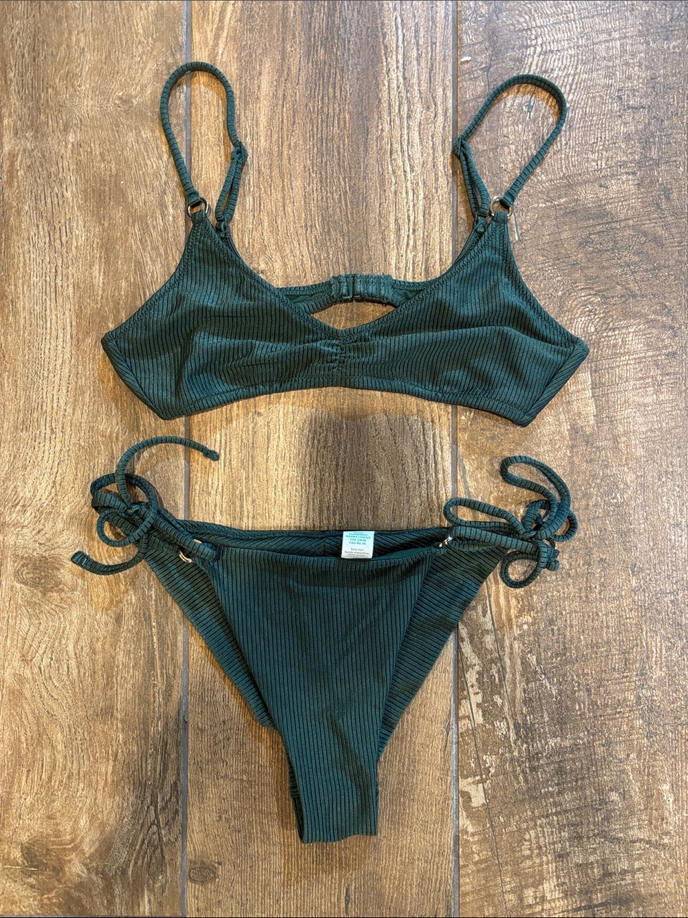 Aerie Olive Green Ribbed Tie-Side Bikini